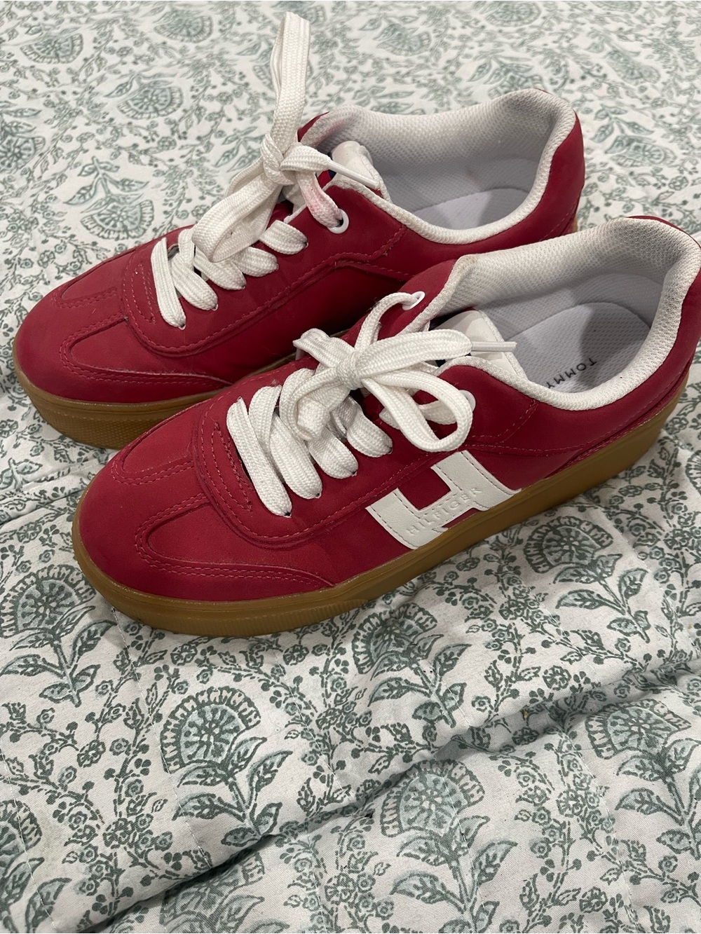 Tommy Hilfiger Red and White Kids Lace-Up Sneakers